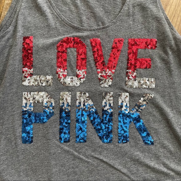 PINK red white and blue sequin tank top - Picture 6 of 7